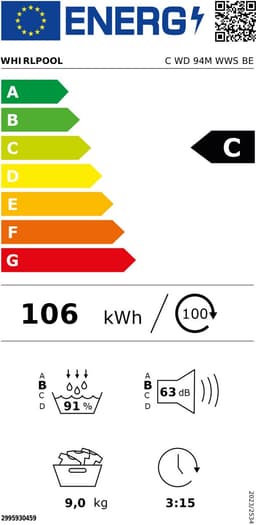 Whirlpool C WD 94M WWS BE - Wasdroger - AdaptiveDry - 9kg warmtepompdroger — thumbnail 2