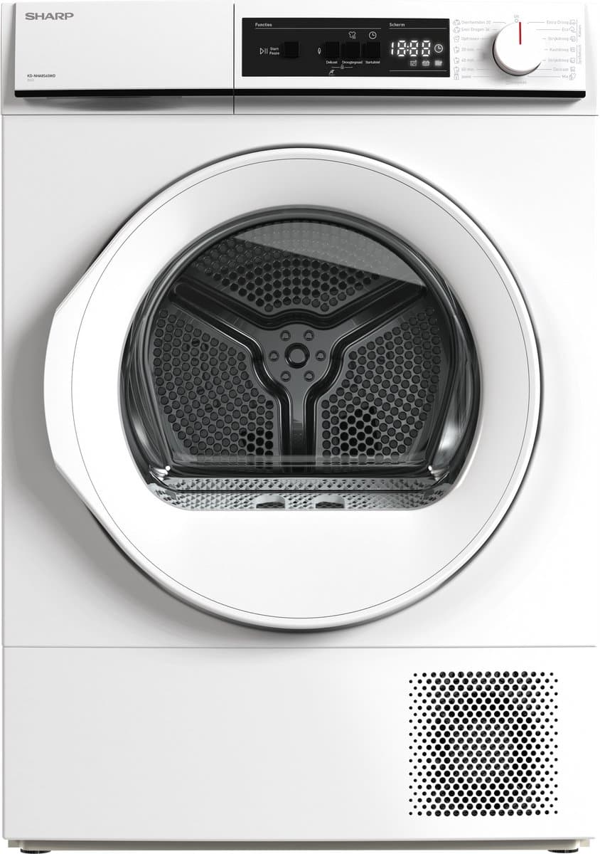 Sharp KDNHA8S6GWDBX - warmtepomp droger - energie klasse D - 15 programma's - LED trommelverlichting - wit — afbeelding 1