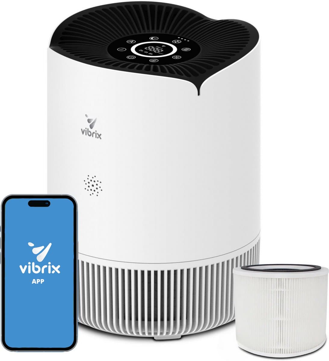 Vibrix PureFlow30 Luchtreiniger / Air Purifier – HEPA H13 + koolstoffilter – 180 m³/u – Voor kamers tot 30 m² – Ionisator – App-bediening – Zeer stil met slaapstand – Luchtkwaliteitindicator — afbeelding 1