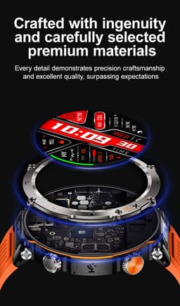 Knobbout 1.7" Outdoor Smartwatch – Digitale Kompas - LED & UV Licht -600mAh batterij - Bluetooth Bellen- IP68 Waterdicht -AI Spraakassistent - Gezondheid & Sportfuncties -Blauw Siliconen Band — thumbnail 4