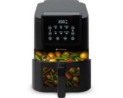 KitchenBrothers Airfryer XL - 1500W - PFAS-Vrij - 5L - Heteluchtfriteuse - 60ºC tot 200ºC - Met kijkvenster - Compact design - Extra stil - 6 Kookprogramma's - Zwart