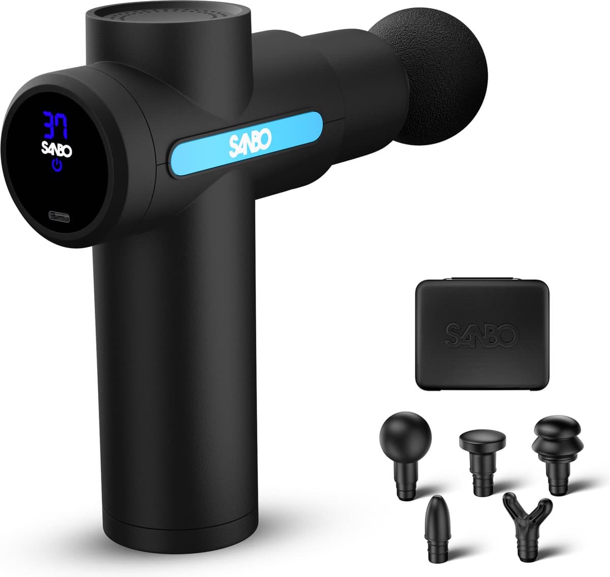 Sanbo Massage Gun Mini Professioneel - incl. 5 Opzetstukken En 6 Intensiteitsstanden - Mini - Sport en Relax Massage Apparaat - Professioneel - Hyrox - Crossfit - Zwart — afbeelding 1