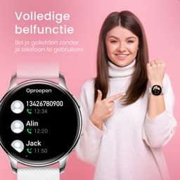 Maoo Ventura AMOLED Smartwatch Dames - RVS en 4x Siliconen Bandje - Stappenteller - Hartslagmeter - Slaapmonitor - Multisport - Geschikt voor Android en iOS - Zilver en Wit — thumbnail 11