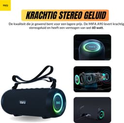 Mifa A90 - Bluetooth Speaker - Krachtig Stereo geluid - 60 Watt - Diepe Bass - Waterdicht - Draagbaar - 24u afspeeltijd - Bluetooth 5.0 - Draadloos – Zwart — thumbnail 11