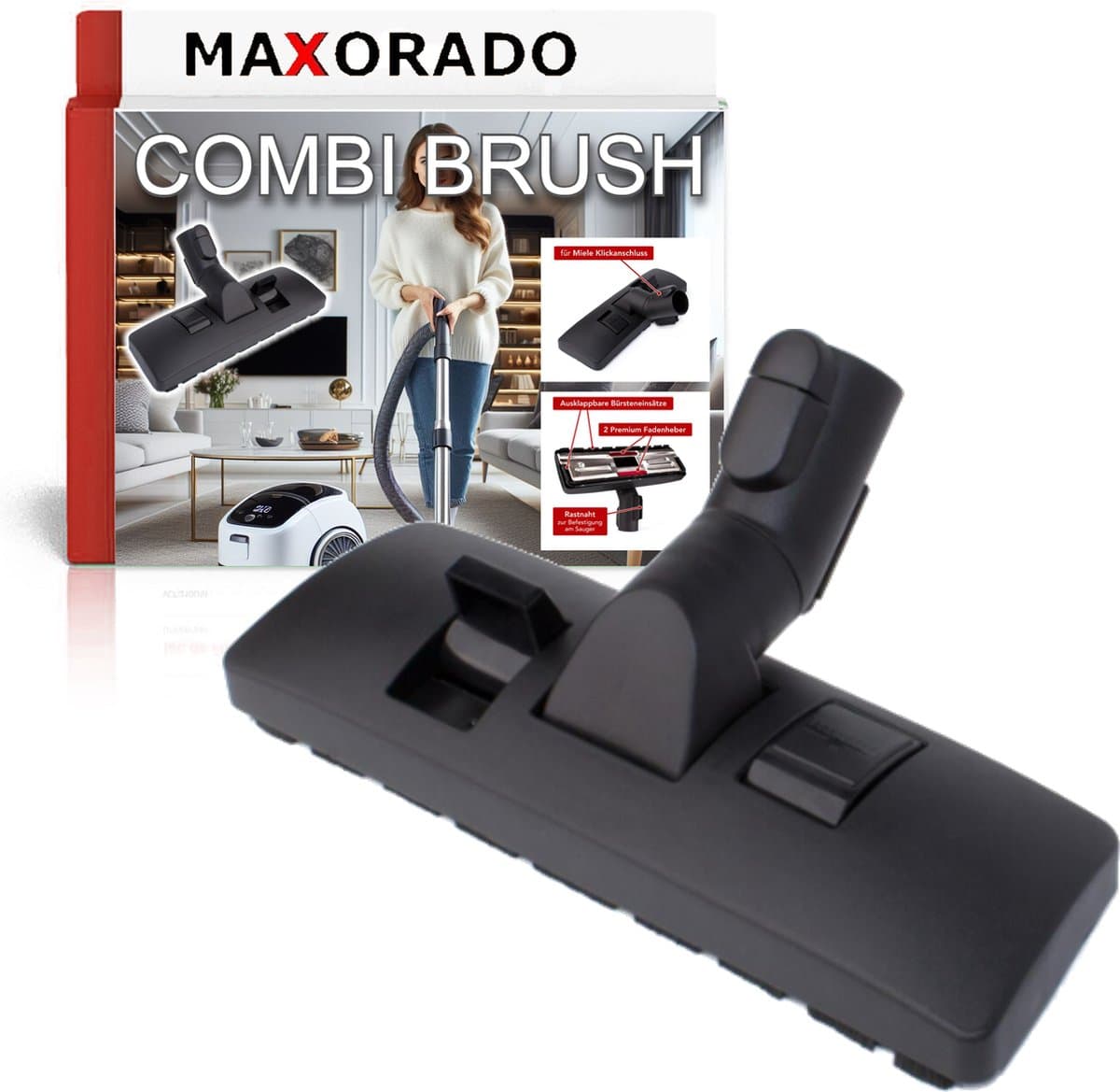 Maxorado Stofzuiger Vloerborstel - Combimondstuk - parkeerfunctie - geschikt voor Miele S8340, S8330, S8430, S8440, Tango Plus, Airteq, Powerline, Ecoline, Cat Dog, Complete, EcoTeQ — afbeelding 1