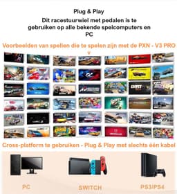 PXN - V3 Pro - Race Stuur met Pedalen & Flippers - Game Stuur - Geschikt voor PS4 - Xbox One - PC - Xbox Series X|S - PS3 - Nintendo Switch - Zwart — thumbnail 4