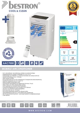 Bestron mobiele airco, airconditioning voor ruimtes tot 28m², koelvermogen 2,1 kW, met CFC vrije koelmiddel, 7.000 BTU/h, kleur: wit — thumbnail 2