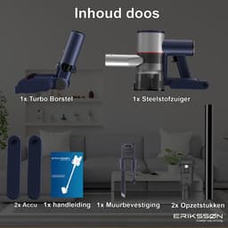 Erikssøn Steelstofzuiger Air Pro Max 9700 - 2 Accu's - Stofzuiger Draadloos - Zonder Zak Op Accu - Grijs/Blauw — thumbnail 8