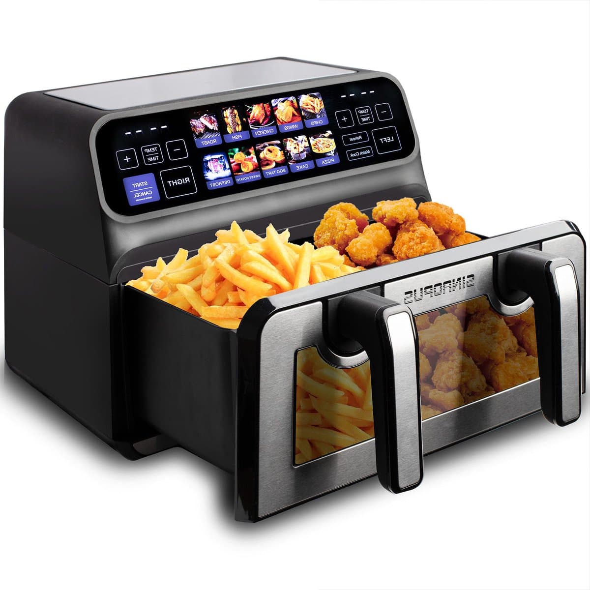 Digitale Airfryer XXL 10L Sinaopus 802 – Heteluchtfriteuse met Dubbele Mand en DualMand Onafhankelijke Snelle Opwarming – Voor Gezinnen – 10 Programma’s – Kijkvenster – Makkelijk te Reinigen – Capaciteit voor 6 Personen — afbeelding 1