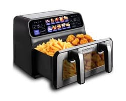 Digitale Airfryer XXL 10L Sinaopus 802 – Heteluchtfriteuse met Dubbele Mand en DualMand Onafhankelijke Snelle Opwarming – Voor Gezinnen – 10 Programma’s – Kijkvenster – Makkelijk te Reinigen – Capaciteit voor 6 Personen