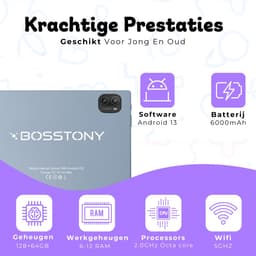 Bosstony Snelle Kids Tablet 10 inch - Ouderlijk Toezicht - 6000mAh Batterij - Android 13 - Incl Beschermpakket - Kindertablet vanaf 3 jaar — thumbnail 7