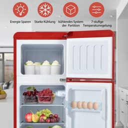 retrokoelkast, koel-vriescombinatie, 105,5 cm hoog, 41 cm breed, tweedeurig, met 92 liter totaal volume, 28 liter vriesvolume. Deurrek en glasrek. 116 kWh/jaar, -27掳C ~13掳C, LED-verlichting — thumbnail 14