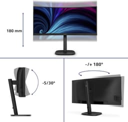 Philips 3000 series 34B2U3600C - Ultrawide USB-C Dock Monitor - 90w - RJ45 - Smart KVM - HDR400 - 34 inch — thumbnail 2