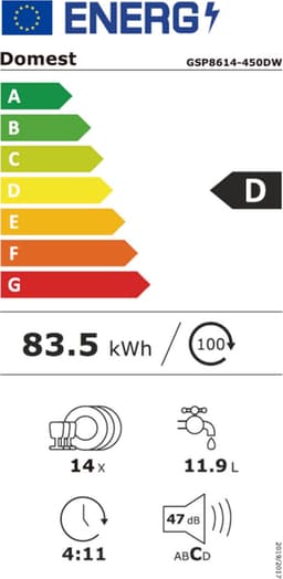 Exquisit GSP8614-450DW - 5 Jaar garantie - Vaatwasser - Vrijstaand - Startuitstel - 14 Couverts - 47dB - Wit — thumbnail 2