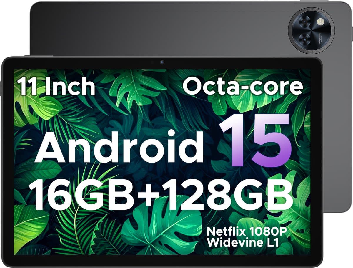 DOOGEE Tablet U11-Android 15 -11 inth 90 Hz-16 GB RAM+ 128 GB ROM/TF 2TB - Dubbele boxluidsprekers - 8580 mAh - Face ID - 5G WiFi - Widevine L1 - GPS - Grijs — afbeelding 1