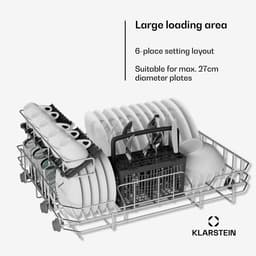 Klarstein Vaatwasser inbouwvaatwasser - Compact model van 45 cm, 6 couverts, UV-hygiëne, AquaStop, energie-efficiëntieklasse D, stil 49 dB, intuïtieve bediening - Vaatwasmachine Compacte - 6 Maatgedekken - voor Keuken - Eco-Programma — thumbnail 4