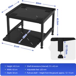 Wasmachine Verhoger - Wasmachine opbouwmeubel - Wasmachine Sokkel - 200 kg belastbaar - 63x54x45.5cm - Zwart — thumbnail 5