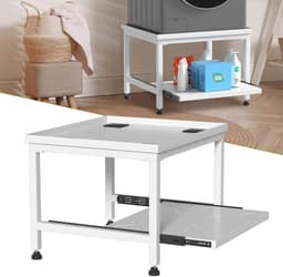 Wasmachine Verhoger Met Uitschuifbare plank - Wasmachine opbouwmeubel - Wasmachine Sokkel - 63x54x45.5cm - Wit — thumbnail 1