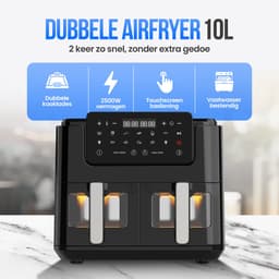 Strex Airfryer XXL - 10L - 2500W - Heteluchtfriteuse - Dubbele Airfryer - 50ºC tot 200ºC - 10 Kookprogramma's - Zwart — thumbnail 2