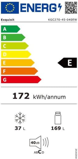 Exquisit KGC270-45-040EW - Koel-vriescombinatie - 4* Vriesgedeelte - 5 Jaar Garantie - 206 Liter - 40dB - Wit — thumbnail 2