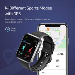Smartwatch Dames Heren en Kinderen - Watch geschikt voor Android/ iOs - Zwart — thumbnail 10