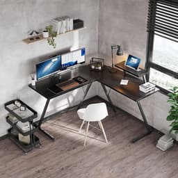 Gamebureau – L Vormig Hoekbureau – Gaming Desk – Computertafel – Waterproof & Krasbestendig Gaming Bureau – 130x130x96,5 cm – Game Tafel met Monitorstandaard – Eikenhout Bureaublad – Verstelbaar Werktafel – Zwart — thumbnail 2