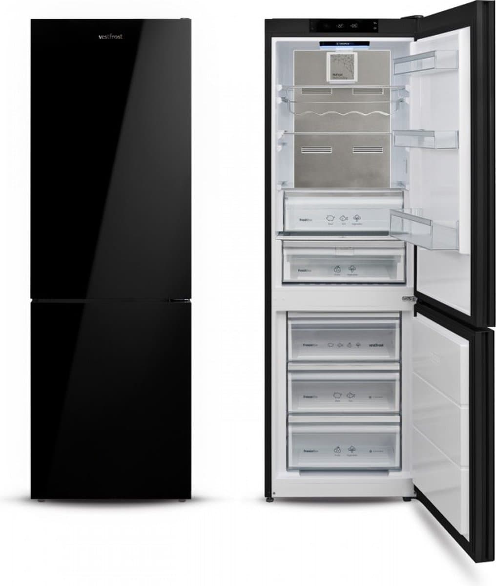 Vestfrost VR-FB373-2H0B - Zwarte Glasdeur - NoFrost Multi - Maxi-Fresh-filter - MetalCooling- Technologie - Purebeam+ Technologie - Koolstoffilter - UV-C LED-diode - 0°C Lade - Open Deuralarm - Flessenrek - Lade met Vochtigheidstechnologie — afbeelding 1