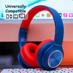 PowerLocus PLED Draadloze Koptelefoon Over-Ear voor Kinderen - LED lampjes - met Microfoon - Micro SD poort - Blauw/Rood — thumbnail 12