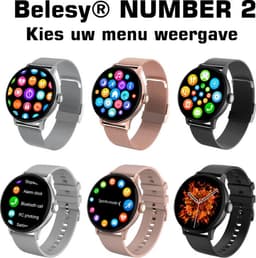 Belesy® NUMBER 2 - Smartwatch Heren – Smartwatch Dames - Horloge – Stappenteller – Calorieën - Hartslag – Sporten - Splitscreen - Kleurenscherm - Full Touch - Bluetooth Bellen – Staal – Milanees - Goud - Moederdag — thumbnail 16