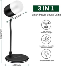 PriFri - 3 in 1 draadloze oplader, Bluetooth luidspreker, LED lamp, Wit — thumbnail 2