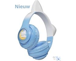 RyC Toys Kinder Hoofdtelefoon- blauw |Draadloze Koptelefoon-Kids Headset-Over Ear-Bluetooth-Microfoon-Katten Oortjes-Led Verlichting