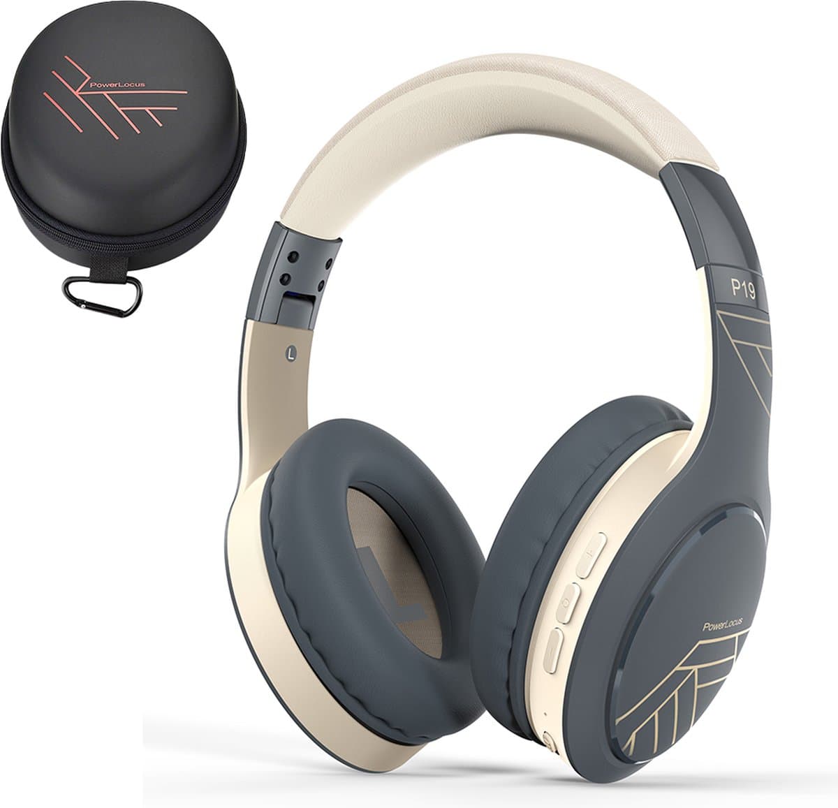 PowerLocus P19 Bluetooth Koptelefoon - Koptelefoon Draadloos - tot 70 Uur Speeltijd en met Aux Kabel - Over Ear Hoofdtelefoon - 3 EQ-Modi - Met Draagtas – Asfalt Grijs — afbeelding 1