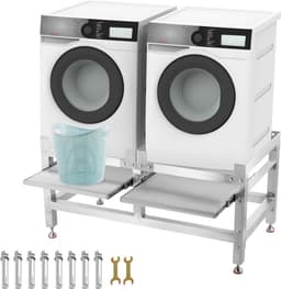 Wasmachineverhoging 268 kg, Wasmachine Verhoger Voetstuk 122 x 66 x 56 cm, Wasmachine Basisstandaard met 2 Plank, Wasmachine Basis Aluminiumlegering en Roestvrij Staal, Onderstel Voor Wasmachine — thumbnail 9