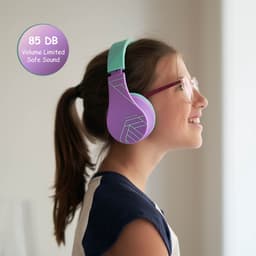 PowerLocus P1 Kids Kinder Koptelefoon Draadloos - Koptelefoon voor kinderen - Veilig volume van 85 dB - Bluetooth Hoofdtelefoon - Met microfoon - incl. Premium Case - Paars/Groen — thumbnail 8