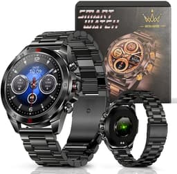 Royal Empire Amoled PRO Smartwatch - Smartwatch Heren - Stappenteller - Bloeddrukmeter - Hartslagmeter - Slaapmonitor - RVS en Leren bandje - Multisport - 46MM - Geschikt voor alle Smartphones - Kleur Zwart — thumbnail 8