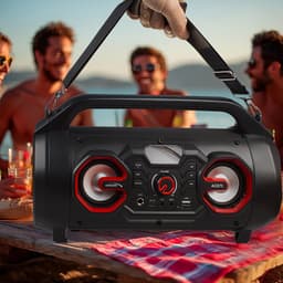 Audiocore AC875 Bazooka Draagbare Bluetooth-luidspreker Boombox 30W (20W + 5Wx2) IPX4 Spatwaterdicht / Radio / microSD / Aux-In / USB / Verlichting / Microfoonpoort / Afstandsbediening — thumbnail 13