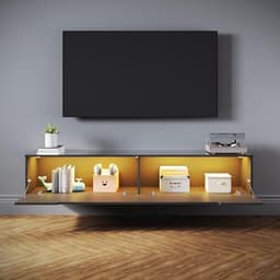 Tv-kast 160 cm met 16 kleuren LED-verlichting, hoogglanzend zwart, hangend/staand, geschikt voor televisies tot 65 inch — thumbnail 7