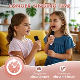 Mini karaokemachine als cadeau Geschikt voor kinderen en volwassenen, draagbare karaokeluidspreker met 2 draadloze microfoons, kindermicrofoon met luidspreker en led-lampje, verjaardagscadeau Geschikt voor meisjes van 3 tot 12 jaar (roze) — thumbnail 5