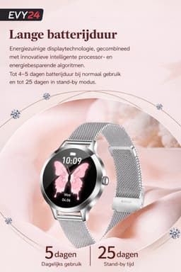 Evy24 Smartwatch Dames 35mm – AMOLED Smartwatch Horloge – Stappenteller, Slaapmonitor & Saturatiemeter – Bluetooth Bellen – Fitness Tracker voor Android & iOS – Rosé — thumbnail 5