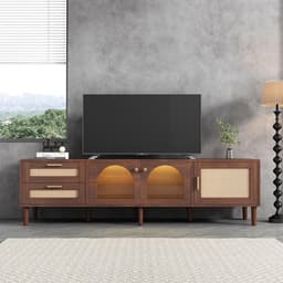 TV-meubel 180 cm breed met LED-verlichting en rieten deuren voor grote televisies — thumbnail 2
