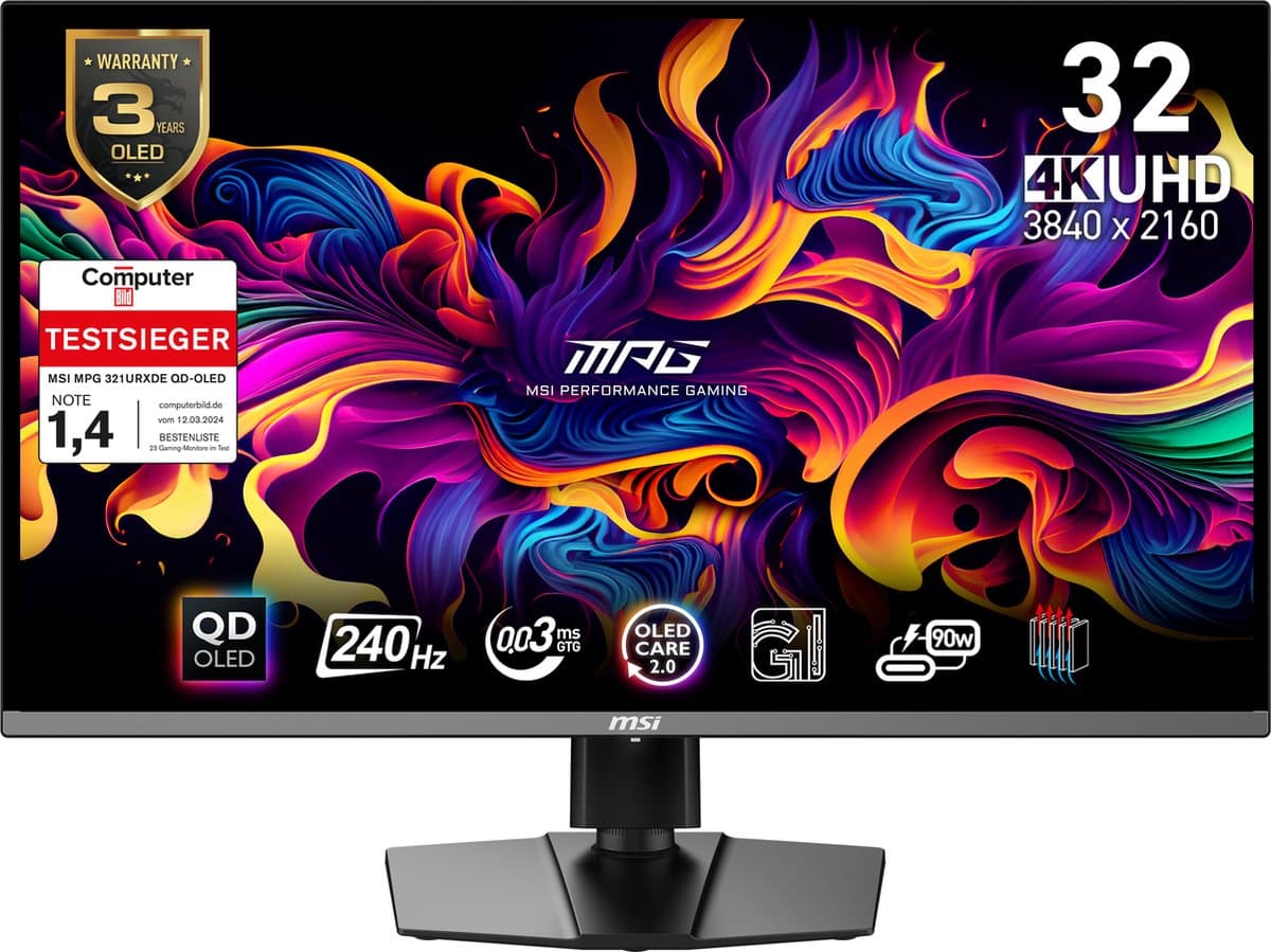 MSI MPG 321URXDE QD-OLED computer monitor 80 cm (31.5") 3840 x 2160 Pixels 4K Ultra HD Zwart — afbeelding 1