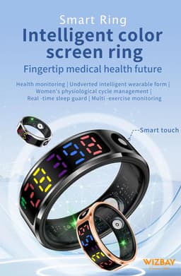 WizBay Premium Select® Smart Ring Color LED Zilver - Maat 10 - Hartslag Slaap Zuurstof - Gesture - Multi Sport Modi — thumbnail 3