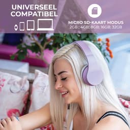 PowerLocus P1 Bluetooth Koptelefoon – Draadloos – Over Ear – Met Microfoon – Inklapbaar - incl. Hoes – Wit/Paars — thumbnail 7
