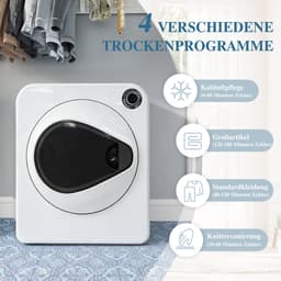 Re-purelife® wasdroger 4 kg met 4 programma's - compacte kledingdroger van roestvrij staal en PCM-behuizing - stapelbare droogtrommel met koelfunctie en wandmontage - wit 49,5 × 41,5 × 59,5 cm — thumbnail 8