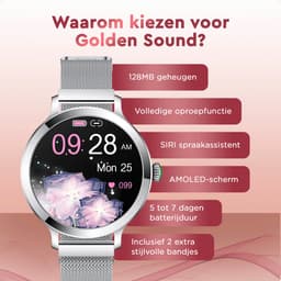 Golden Sound AMOLED Smartwatch Dames - 3 extra bandjes - Geschikt voor elke laptop en smartphone - Stappenteller - Slaapmonitor - Saturatiemeter - 42mm - Zilver — thumbnail 9