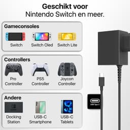 39W AC Adapter geschikt voor Nintendo Switch Oplader - USB C - 1.5 Meter - 15V 2.6A Voedingsadapter - Ook TV Modus - Voor Switch, Oled, Lite, Pro Controller, PS5 Controllers, Docking Station — thumbnail 2