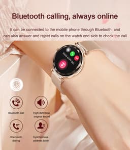 WizBay Premium Select® 1.19inch Smartwatch Dames Heren 1.19inch AMOLED - Android iOS - 14 Zirkonia in Band - Bellen - Magnetic Laden - O2 en Bloeddrukmeter - Sport Modi - Message - Slaap meter - Smartwatches - Zilveren Band - 1 Extra Roze TPU Band — thumbnail 16