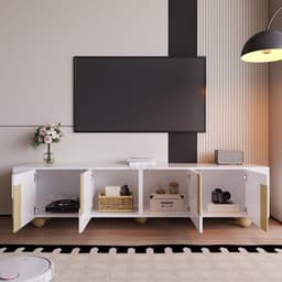 TV Kast 180 cm Wit met 4 Deuren en Houten Poten - Modern Entertainment Meubel — thumbnail 3
