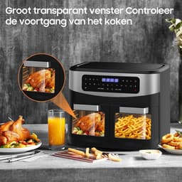 Dewelling KDFO-5511DTW XXL 12L Two Zone Airfryer met afneembare scheidingswand – 2600W Heteluchtfriteuse met zichtvenster — thumbnail 6