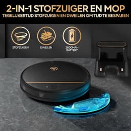 AG Robotstofzuiger met Dweilfunctie – 4500 Pa Zuigkracht – 120 minuten – Oplaadstation – App & Afstandsbediening – Ideaal voor Huisdierhaar, Harde Vloeren en Tapijt – Luxe 2-in-1 Dweilrobot – Gold Stripe Design – 2500 mAh - Black Gold Edition — thumbnail 2